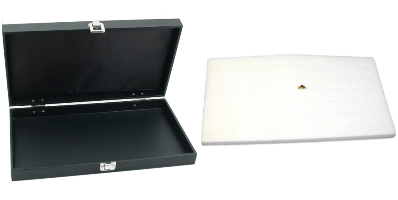 Black Jewelry Case (Single metal clasp) w/ White Foam 72-slot Display Pad